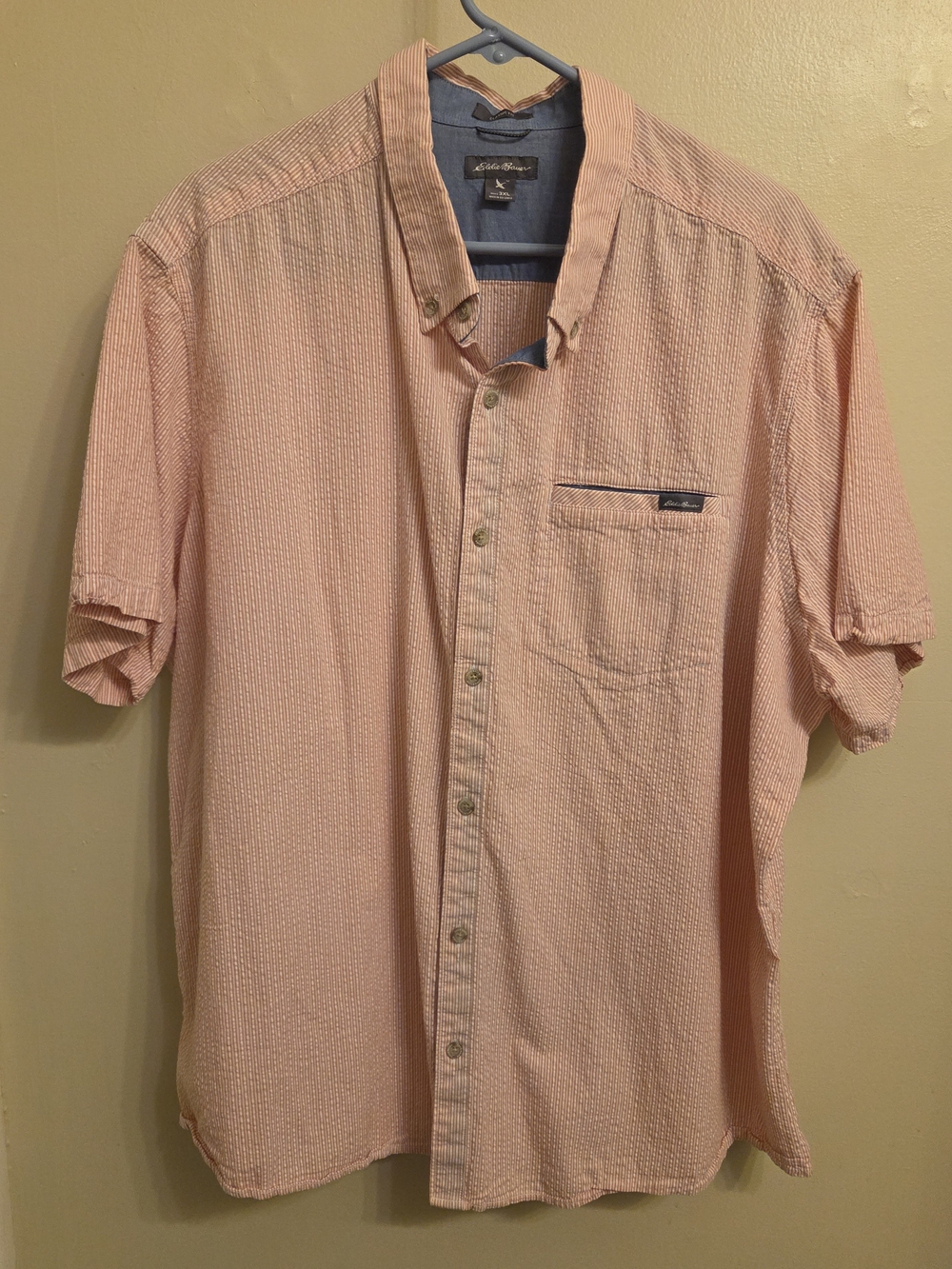 Eddie Bauer Pink Striped Short-Sleeve Button-Down Seer Sucker Cotton Shirt 3XL